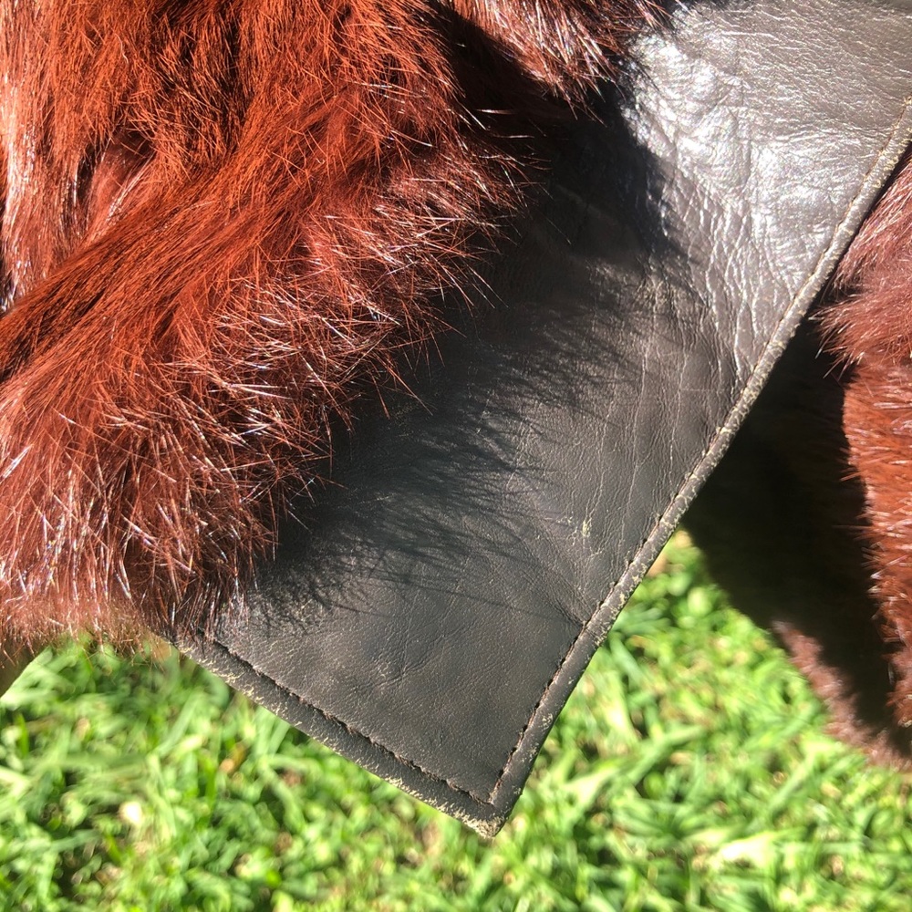 Vintage Reddish Brown Mink Fur & Leather Long Coat - Picture 9 of 14
